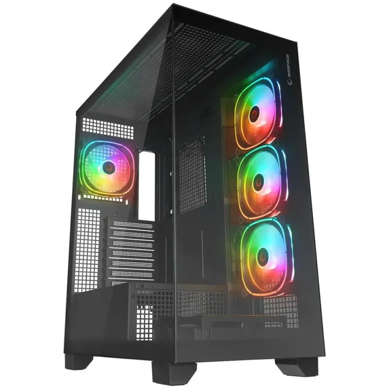 Rampage Hydra V1 Obudowa PC 4x wentylator USB C/USB A ARGB + hub, czarna
