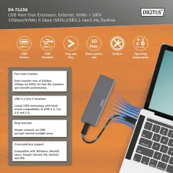 Obudowa DIGITUS USB 3.1 Typ C na dysk SSD M.2 NVMe 10Gbps + SATA 6Gbps