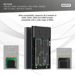 Obudowa/Stacja klonująca DIGITUS USB 3.1 Typ C na dyski SSD M.2 NVMe 20Gbps