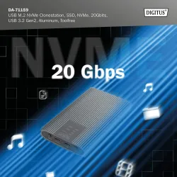 Obudowa/Stacja klonująca DIGITUS USB 3.1 Typ C na dyski SSD M.2 NVMe 20Gbps