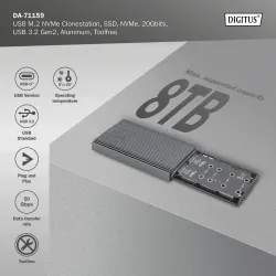 Obudowa/Stacja klonująca DIGITUS USB 3.1 Typ C na dyski SSD M.2 NVMe 20Gbps