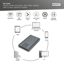Obudowa/Stacja klonująca DIGITUS USB 3.1 Typ C na dyski SSD M.2 NVMe 20Gbps