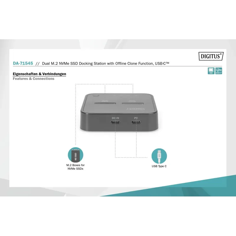Stacja dokująca DIGITUS do SSD M.2 NVMe z funkcją klonowania offline,