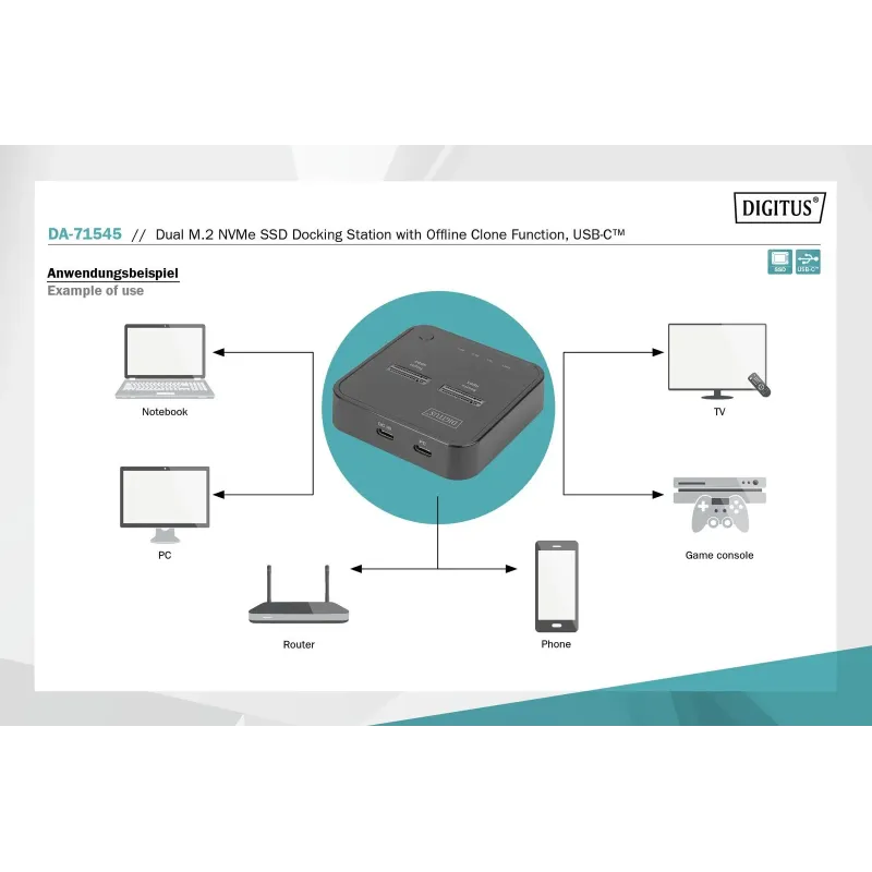 Stacja dokująca DIGITUS do SSD M.2 NVMe z funkcją klonowania offline,