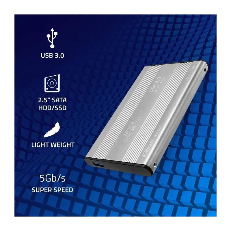 Obudowa/kieszeń Qoltec do dysków HDD SSD 2.5" SATA3 | USB 3.0 | Srebrny