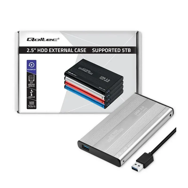 Obudowa/kieszeń Qoltec do dysków HDD SSD 2.5" SATA3 | USB 3.0 | Srebrny