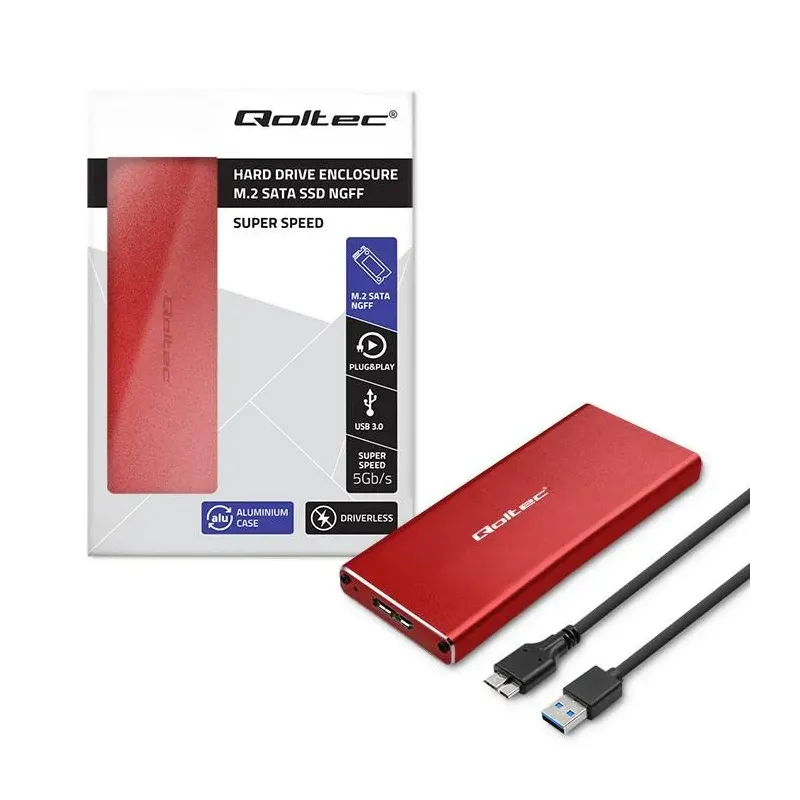 Obudowa/kieszeń Qoltec na dysk M.2 SSD | SATA | NGFF | USB 3.0 | Super