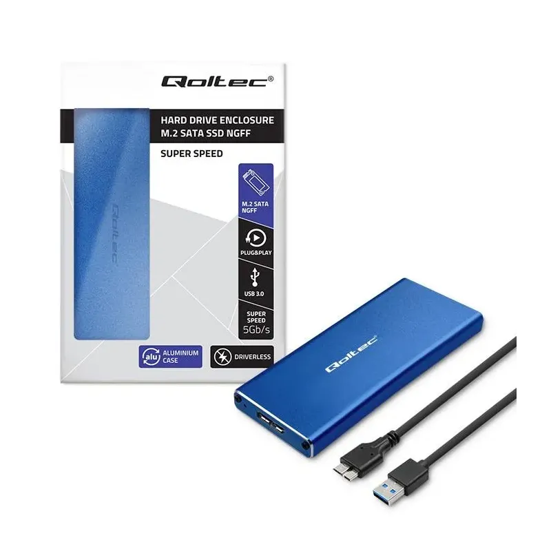 Obudowa/kieszeń Qoltec na dysk M.2 SSD | SATA | NGFF | USB 3.0 | Super