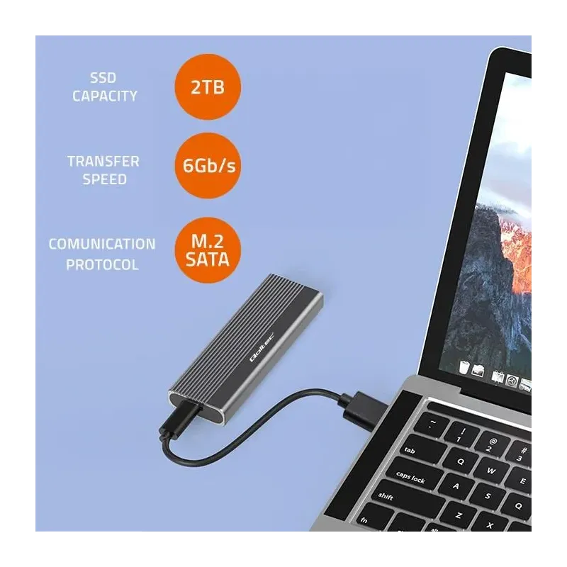 Obudowa/kieszeń Qoltec na dysk SSD M.2 | SATA | NGFF | USB-C | | Super