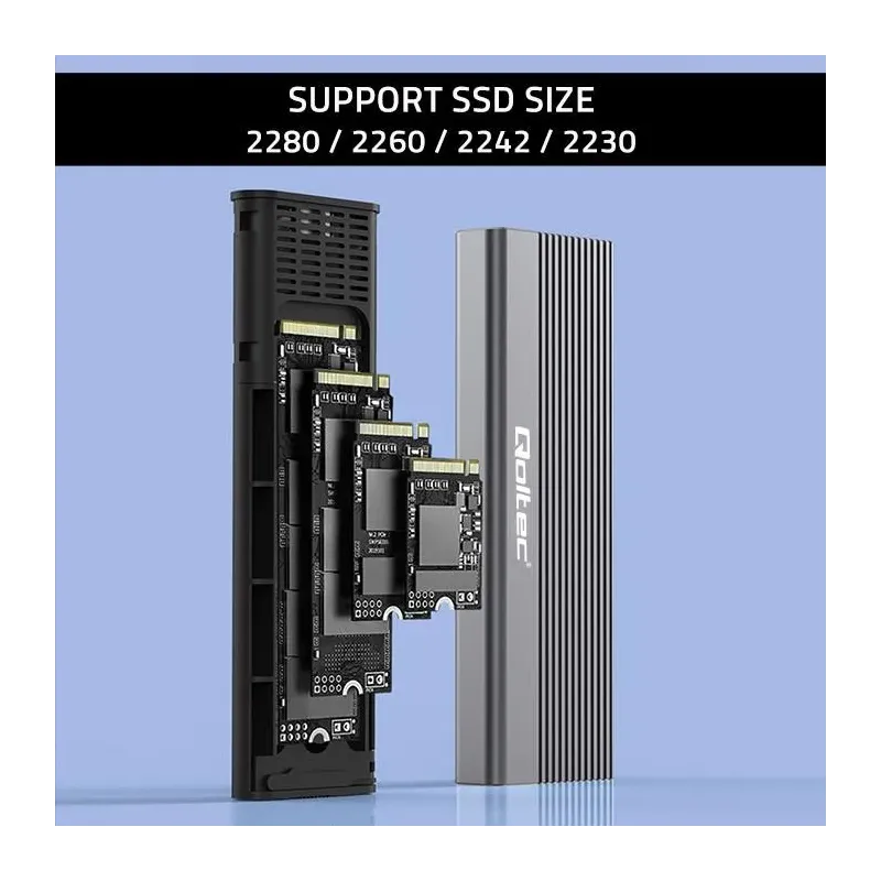 Obudowa/kieszeń Qoltec na dysk SSD M.2 | SATA | NGFF | USB-C | | Super