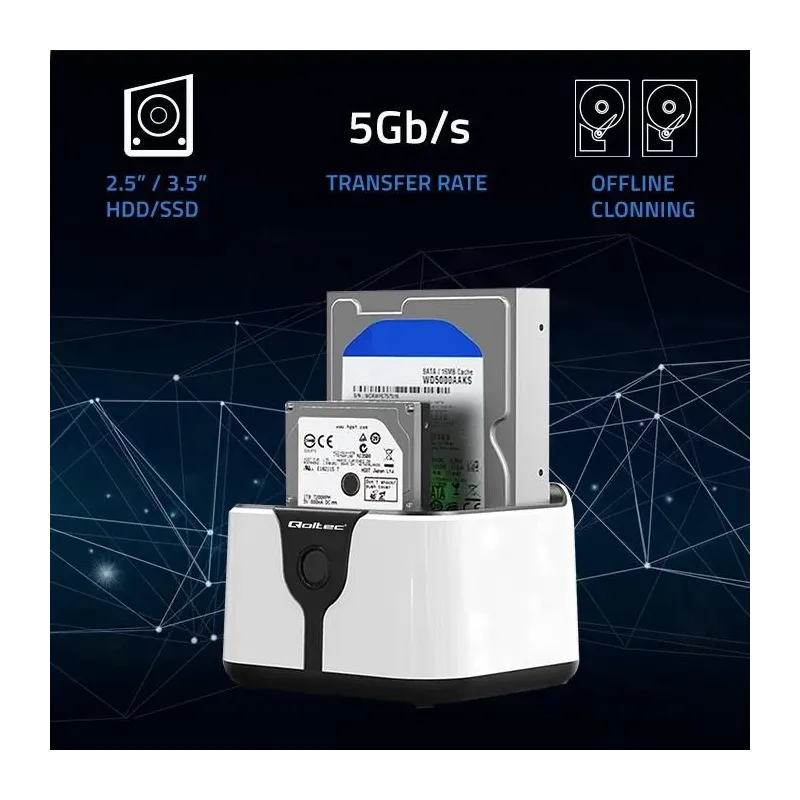 Stacja dokująca Qoltec do dysków HDD SSD 2.5" 3.5" | SATA III | USB 3.0 |