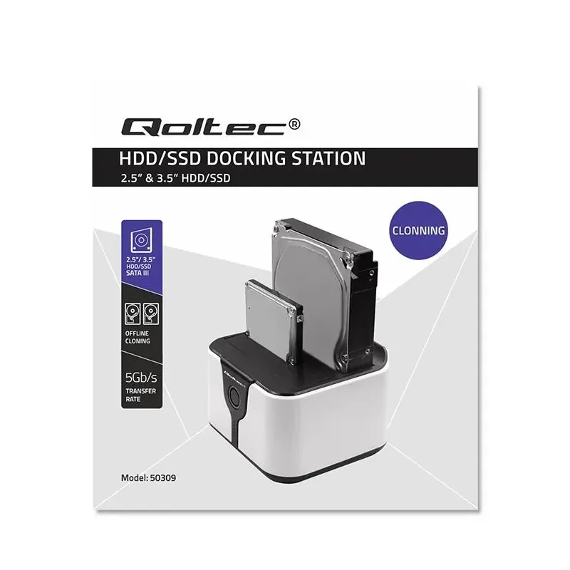 Stacja dokująca Qoltec do dysków HDD SSD 2.5" 3.5" | SATA III | USB 3.0 |