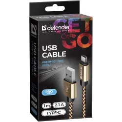 Kabel USB Defender AM-TYPE C 1m 2,1A złoty