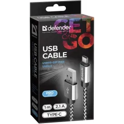 Kabel USB Defender USB-LIGHTNING 1m 2,1A biało-czarny | PartsPC.pl