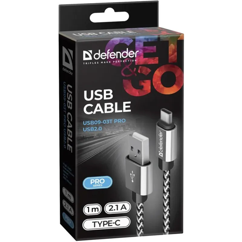 Kabel USB Defender USB-LIGHTNING 1m 2,1A biało-czarny | PartsPC.pl