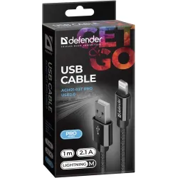 Kabel USB Defender USB-LIGHTNING 1m 2,1A czarny | PartsPC.pl