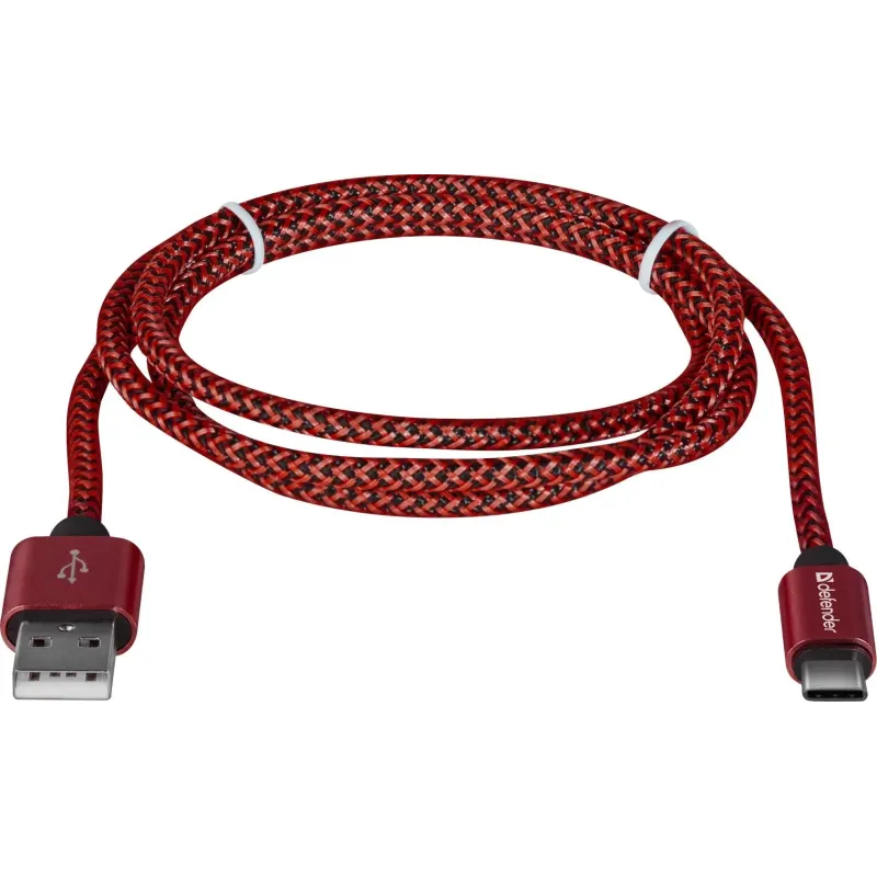 Kabel USB Defender AM-TYPE C 1m 2,1A czerwony