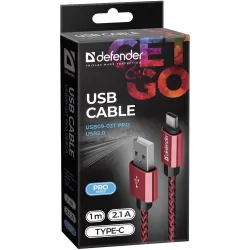 Kabel USB Defender AM-TYPE C 1m 2,1A czerwony