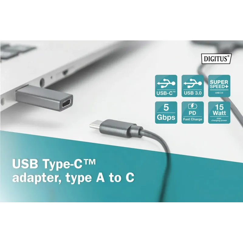 Adapter DIGITUS USB 3.0 HighSpeed Typ USB C/USB A M/Ż czarny