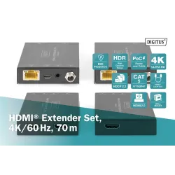 Przedłużacz/Extender DIGITUS HDMI 70m po skrętce Cat.5e/6/7 4K 60Hz PoC