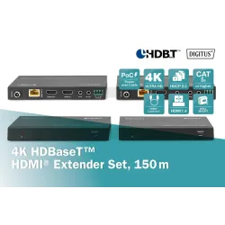 Przedłużacz/Extender DIGITUS HDMI HDBaseT 150m po Cat.5e/6/7 4K 60Hz PoC