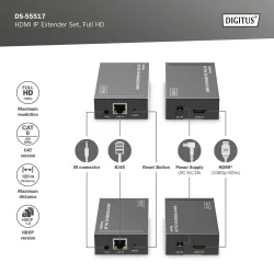 Przedłużacz/Extender DIGITUS HDMI 1080p 60Hz 120m po skrętce kat.6 HDCP 1.3