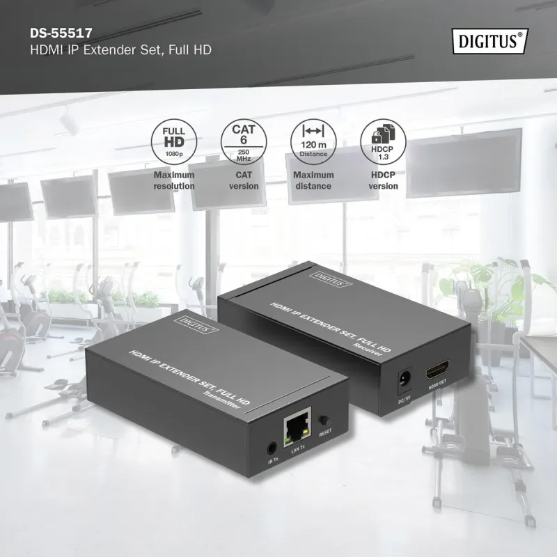 Przedłużacz/Extender DIGITUS HDMI 1080p 60Hz 120m po skrętce kat.6 HDCP 1.3