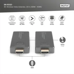 Przedłużacz/Extender DIGITUS HDMI bezprzewodowy 30m UHD 4K30Hz audio