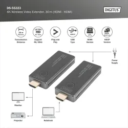 Przedłużacz/Extender DIGITUS HDMI bezprzewodowy 30m UHD 4K30Hz audio