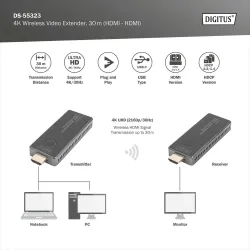 Przedłużacz/Extender DIGITUS HDMI bezprzewodowy 30m UHD 4K30Hz audio