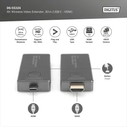 Przedłużacz/Extender DIGITUS USB-C - HDMI bezprzewodowy 30m UHD 4K30Hz