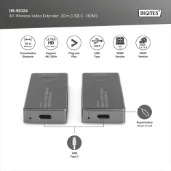 Przedłużacz/Extender DIGITUS USB-C - HDMI bezprzewodowy 30m UHD 4K30Hz