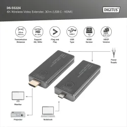 Przedłużacz/Extender DIGITUS USB-C - HDMI bezprzewodowy 30m UHD 4K30Hz