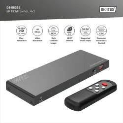 Przełącznik/Switch DIGITUS HDMI 4x1, 8K/60Hz (4:4:4) z HDR, 48 Gbps, HDCP