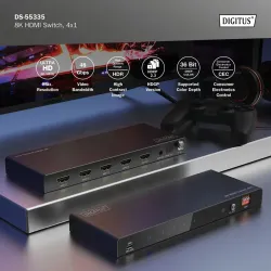 Przełącznik/Switch DIGITUS HDMI 4x1, 8K/60Hz (4:4:4) z HDR, 48 Gbps, HDCP