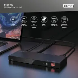 Przełącznik/Switch DIGITUS HDMI 4x1, 8K/60Hz (4:4:4) z HDR, 48 Gbps, HDCP