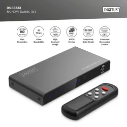 Przełącznik/Switch DIGITUS HDMI 3x1, 8K/60Hz (4:4:4) z HDR, 48 Gbps, HDCP