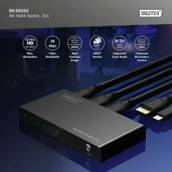 Przełącznik/Switch DIGITUS HDMI 3x1, 8K/60Hz (4:4:4) z HDR, 48 Gbps, HDCP