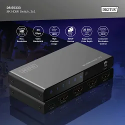 Przełącznik/Switch DIGITUS HDMI 3x1, 8K/60Hz (4:4:4) z HDR, 48 Gbps, HDCP