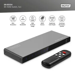 Przełącznik/Switch DIGITUS HDMI 5x1, 8K/60Hz (4:4:4) z HDR, 48 Gbps, HDCP