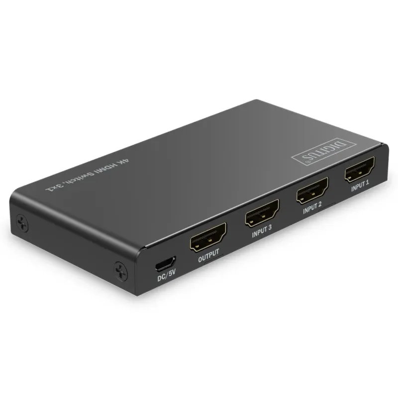 Przełącznik/Switch DIGITUS HDMI 3x1, 4K/60Hz UHD z HDR, 18 Gbps, HDCP 2.2