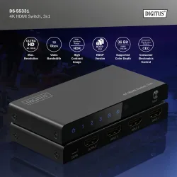 Przełącznik/Switch DIGITUS HDMI 3x1, 4K/60Hz UHD z HDR, 18 Gbps, HDCP 2.2