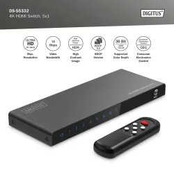 Przełącznik/Switch DIGITUS HDMI 5x1, 4K/60Hz UHD z HDR, 18 Gbps, HDCP 2.2