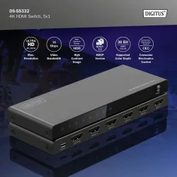 Przełącznik/Switch DIGITUS HDMI 5x1, 4K/60Hz UHD z HDR, 18 Gbps, HDCP 2.2