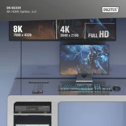 Rozdzielacz/Splitter DIGITUS HDMI 1x2, 8K/60Hz (4:4:4) z HDR, 48 Gbps, HDCP