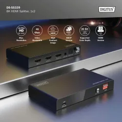 Rozdzielacz/Splitter DIGITUS HDMI 1x2, 8K/60Hz (4:4:4) z HDR, 48 Gbps, HDCP