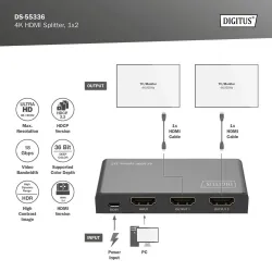Rozdzielacz/Splitter DIGITUS HDMI 1x2, 4K/60Hz UHD z HDR, 18 Gbps, HDCP