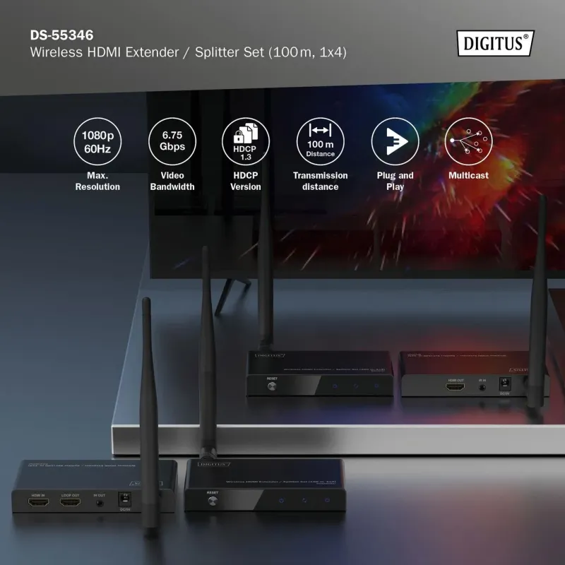 Przedłużacz/Extender splitter DIGITUS HDMI bezprzewodo... | PartsPC.pl