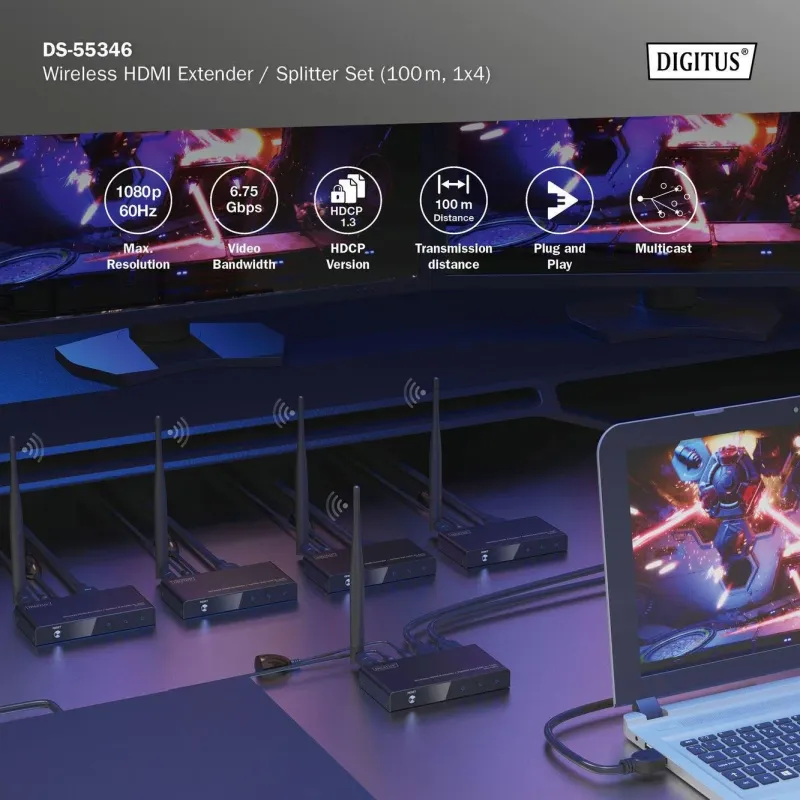 Przedłużacz/Extender splitter DIGITUS HDMI bezprzewodo... | PartsPC.pl