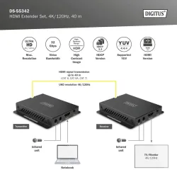 Przedłużacz/Extender DIGITUS HDMI 4K/120Hz 40m po skrętce HDCP 2.3 IR EDID